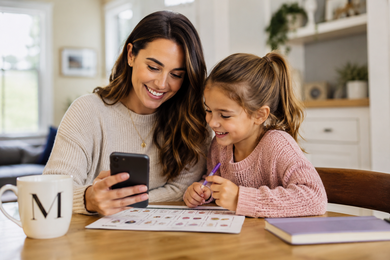 mom working with her daughter